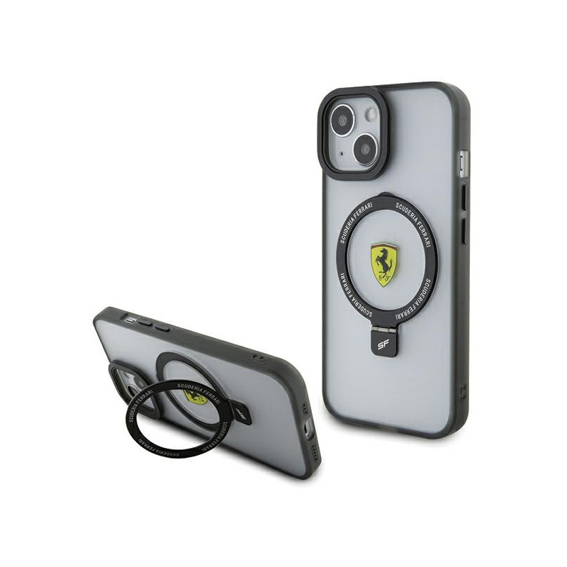 Kryt Ferrari FEHMP15SUSCAH pro iPhone 15 6.1" - transparentní s stojánkem