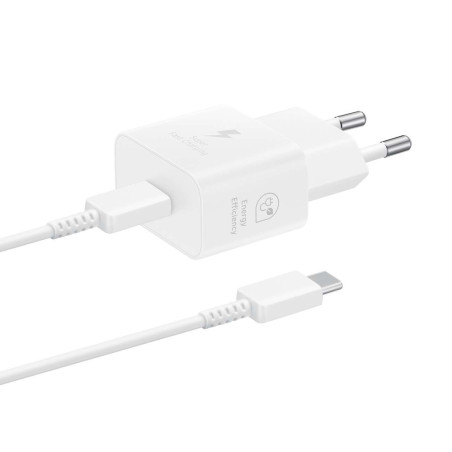 Nabíječka do sítě Samsung EP-T2510XWEGEU 25W SFC GaN s kabelem USB-C - bílá