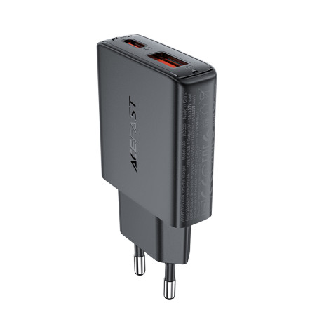 Acefast A69 PD 30W GaN USB-A USB-C ultra slim wall charger - black