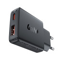 Acefast A69 PD 30W GaN USB-A USB-C ultra slim wall charger - black