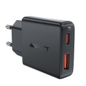 Acefast A69 PD 30W GaN USB-A USB-C ultra slim wall charger - black