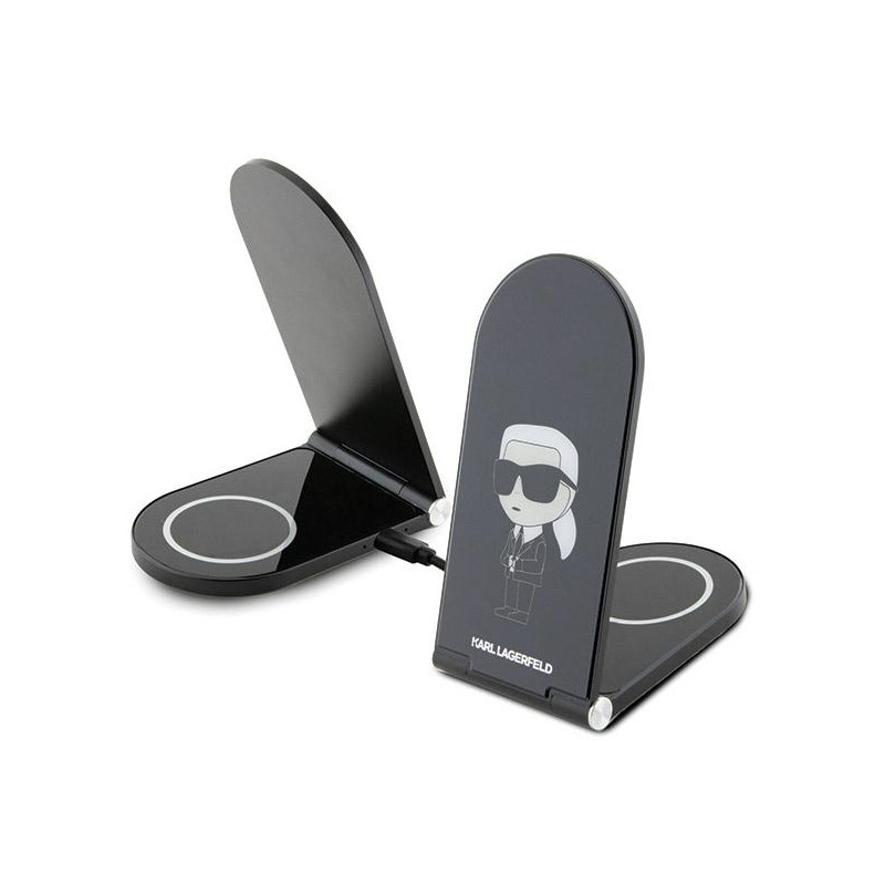 Karl Lagerfeld Ikonik MagSafe 15W inductive charger, foldable 2in1 - black
