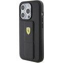 Kryt Ferrari Grip Stand Metal Logo iPhone 15 Pro Max – černý