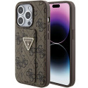 Kryt GUESS Grip Stand 4G Triangle Strass iPhone 15 Pro - hnědý