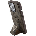 Kryt GUESS Grip Stand 4G Triangle Strass iPhone 15 Pro - hnědý