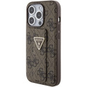 Kryt GUESS Grip Stand 4G Triangle Strass iPhone 15 Pro - hnědý