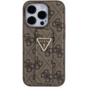 Kryt GUESS Grip Stand 4G Triangle Strass iPhone 15 Pro - hnědý