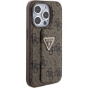 Kryt GUESS Grip Stand 4G Triangle Strass iPhone 15 Pro - hnědý