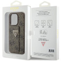 Kryt GUESS Grip Stand 4G Triangle Strass iPhone 15 Pro - hnědý
