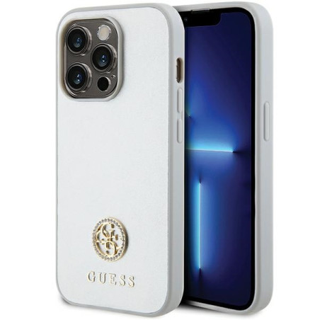 Kryt Guess STRASS METAL Logo iPhone 15 Pro - stříbrná