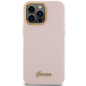 Kryt Guess Silicone Script pro iPhone 15 Pro - růžová