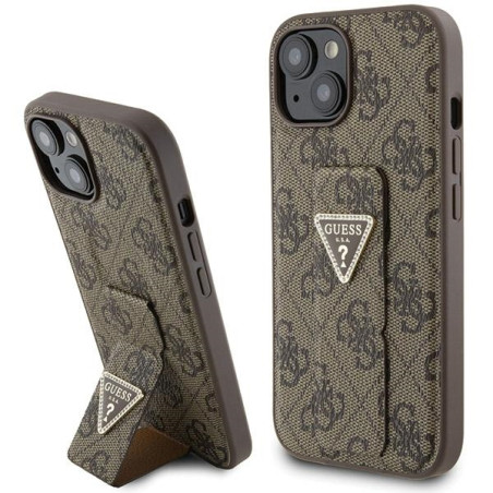 Kryt Guess GRIP STAND 4G Triangle Strass iPhone 15 - hnědý