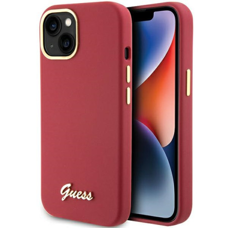 Kryt Guess Silicone Script Metal Logo pro iPhone 15 - červený