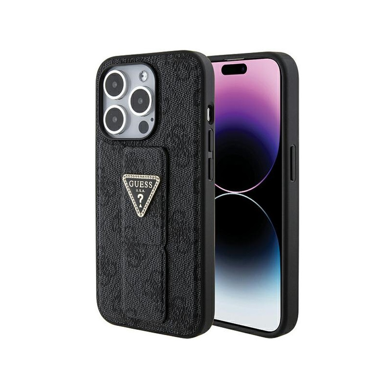 Kryt Guess GRIP STAND 4G Triangle Strass pro iPhone 15 Pro Max - černý