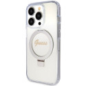 Kryt Guess Ring Stand Script Glitter iPhone 15 Pro – transparent