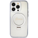 Kryt Guess Ring Stand Script Glitter iPhone 15 Pro – transparent
