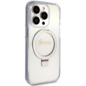 Kryt Guess Ring Stand Script Glitter iPhone 15 Pro – transparent