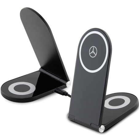 Mercedes Silver Stars MagSafe foldable 2in1 15W inductive charger - black