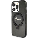 Kryt Guess Ring Stand Script Glitter iPhone 15 Pro - černý