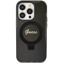Kryt Guess Ring Stand Script Glitter iPhone 15 Pro - černý
