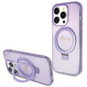 Kryt Guess Ring Stand Script Glitter MagSafe iPhone 15 Pro - fialový