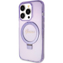Kryt Guess Ring Stand Script Glitter MagSafe iPhone 15 Pro - fialový