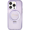 Kryt Guess Ring Stand Script Glitter MagSafe iPhone 15 Pro - fialový