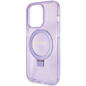 Kryt Guess Ring Stand Script Glitter MagSafe iPhone 15 Pro - fialový
