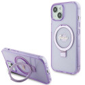 Guess RING STAND SCRIPT GLITTER pro iPhone 15 Plus/14 Plus fialová