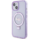 Guess RING STAND SCRIPT GLITTER pro iPhone 15 Plus/14 Plus fialová