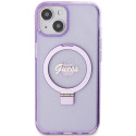 Guess RING STAND SCRIPT GLITTER pro iPhone 15 Plus/14 Plus fialová