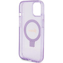 Guess RING STAND SCRIPT GLITTER pro iPhone 15 Plus/14 Plus fialová